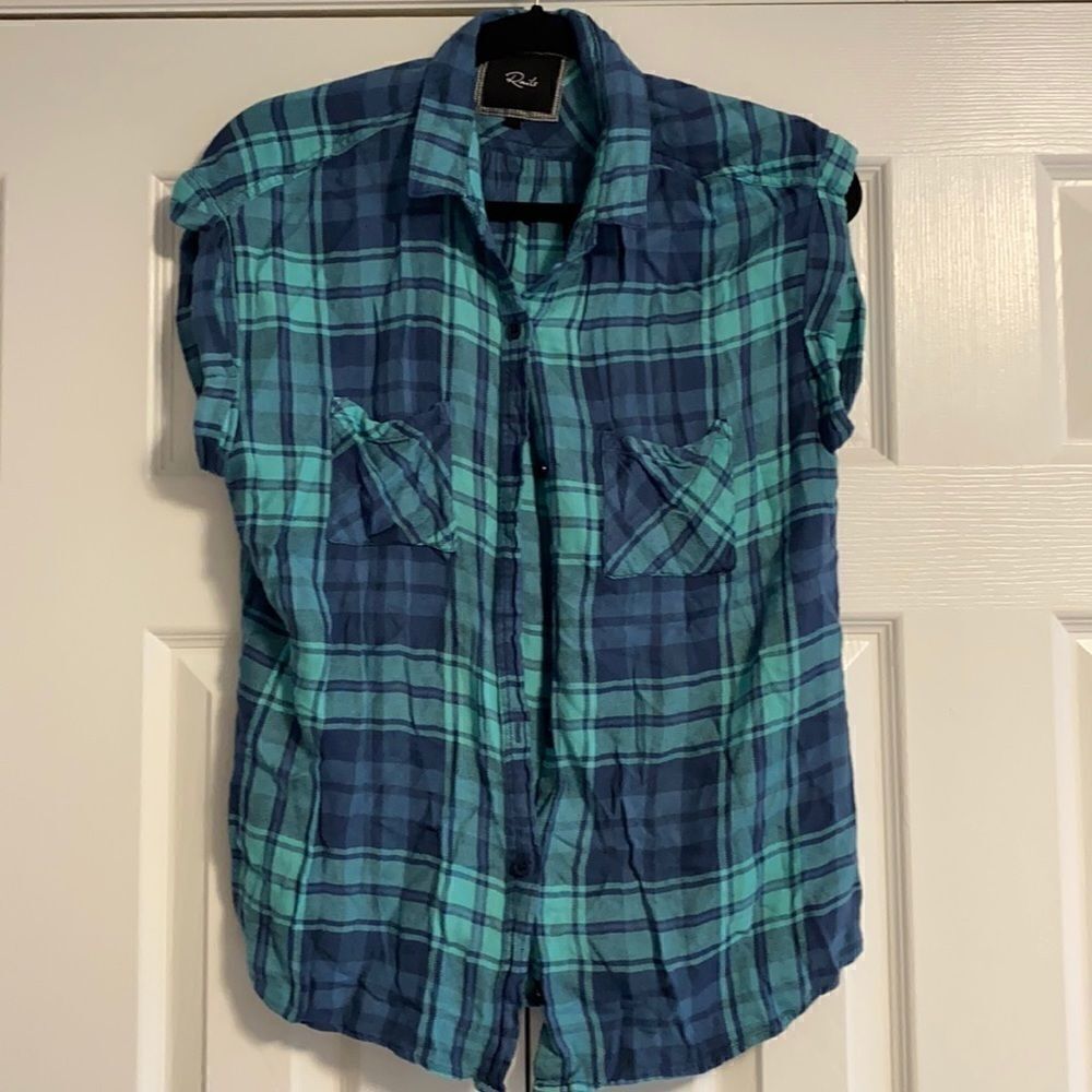 Rails Blue & Aqua Plaid Sleeveless Women’s Top